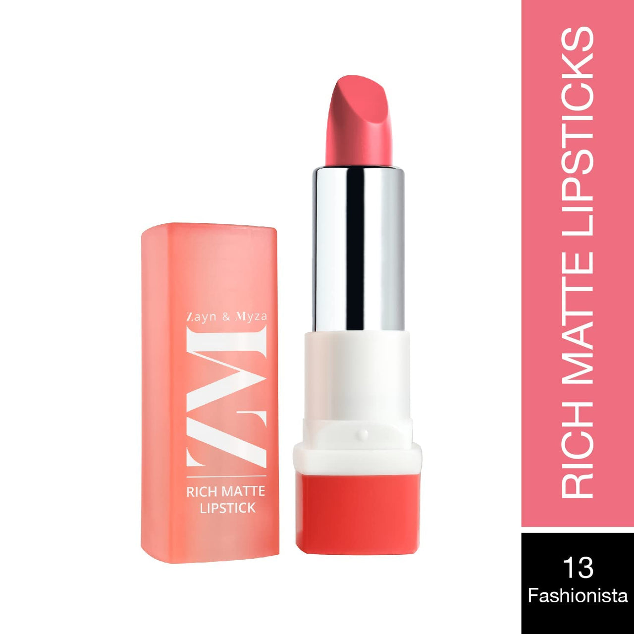 ZM Zayn & Myza Rich Matte Lipstick | Smooth and Light Weight | Intense Color in one Swipe | High Pigmentation Bullet Lip Stick Enriched with Argan oil, Murumuru and Shea Butter, (4.2 g, Fashionista)