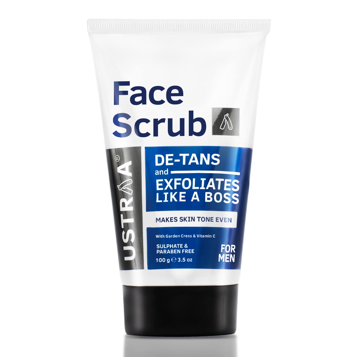 Ustraa De-Tan Face Scrub for Men - 100g | Exfoliation & Effective Tan Removal | No SLS & De-Tan Face Mask - Dry Skin - 125g - Wash-off mask | with White Charcoal | Helps Removes Tanning & Dead Skin