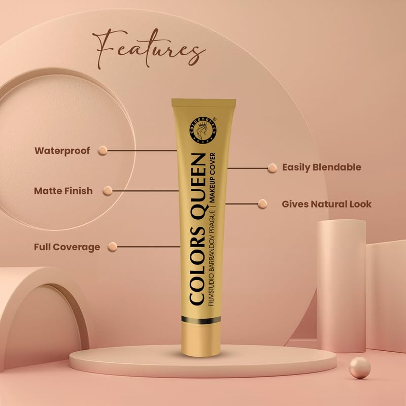 Colors Queen Film Studio Makeup Cover foundation with SPF-30 | Lightweight Texture, Long Lasting Waterproof Foundation | Full Coverage, Hypoallergenic Matte Finish Foundation for Face Makeup (208)