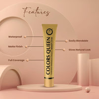 Colors Queen Film Studio Makeup Cover foundation with SPF-30 | Lightweight Texture, Long Lasting Waterproof Foundation | Full Coverage, Hypoallergenic Matte Finish Foundation for Face Makeup (208)