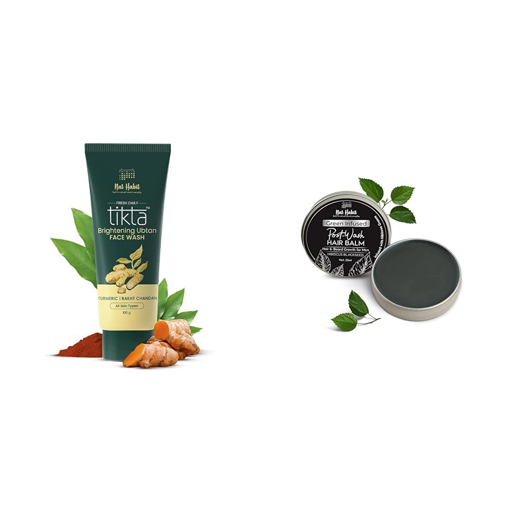 Nat Habit Face Wash Combo Brightening Ubtan Face Wash 100g and Hibiscus Blackseed Hair Balm 25ml For Skin Brightening & Hair Care
