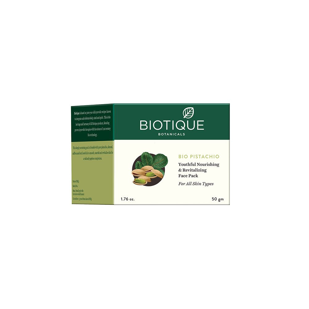 Biotique Bio Pistachio Ageless Nourishing and Revitalizing Face Pack for All Skin Types, 50g&Biotique Fruit Brightening Depigmentation & Tan Removal Face Pack For All Skin Types, 75gm