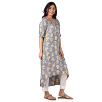 in. fuse by Shoppers Stop Printed Rayon Round Neck Womens Hi Low Kurta