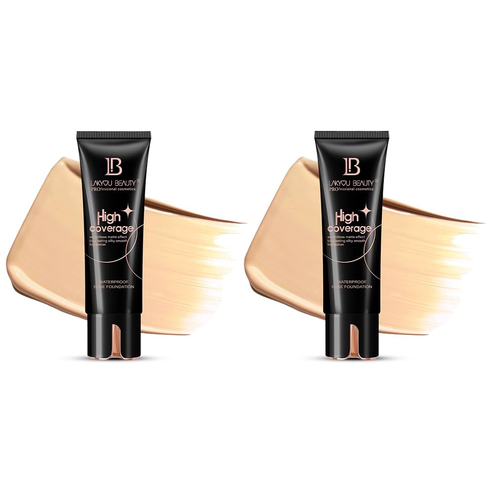 Lakyou Beauty High Coverage Foundation Cream | Waterproof Base | Light Weight | Long Lasting | Shade-03(Natural Beige) | 160ml | Pack Of 2