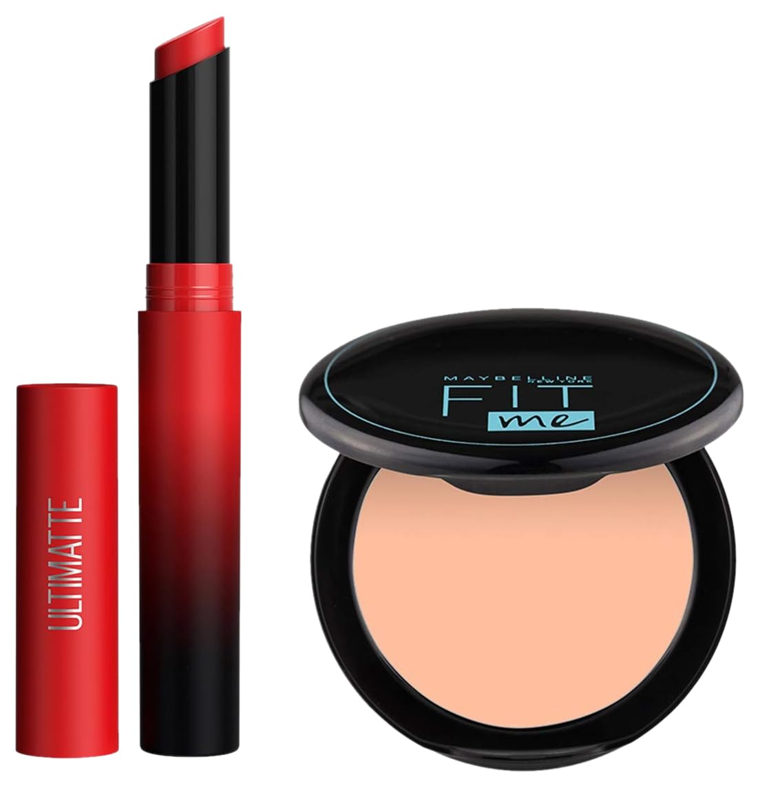Maybelline New York Lipstick, Color Sensational Ultimattes, 199 More Ruby, 1.7g & Maybelline New York Compact Powder, With SPF to Protect Skin from Sun, Absorbs Oil, Fit Me, 115 Ivory, 6g
