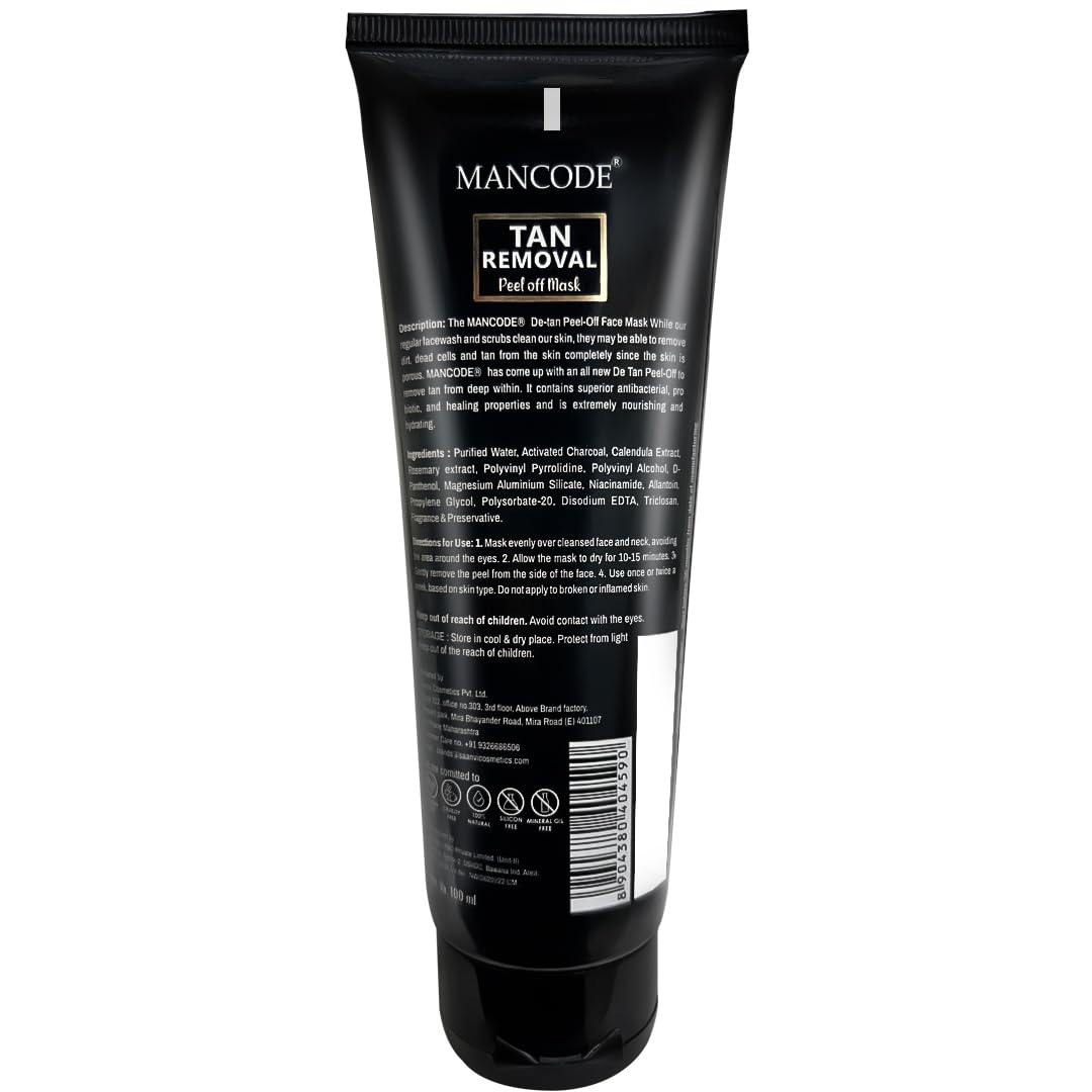 Mancode De-Tan Removal Peel off Face Mask for Men and Women 100ml | Deep Cleansing Exfoliator, Defeat Blackheads & Whiteheads, Glowing White & Brighten Skin
