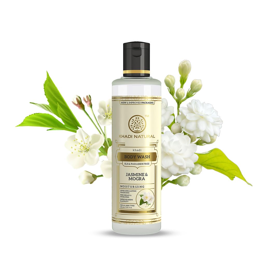 Khadi Natural Jasmine & Mongra Herbal Body Wash | Body Wash for Soft Skin | Hydrating Shower Gel with Pleasing Fragrance | SLS & Paraben Free | Suitable for All Skin Types | (210ml)