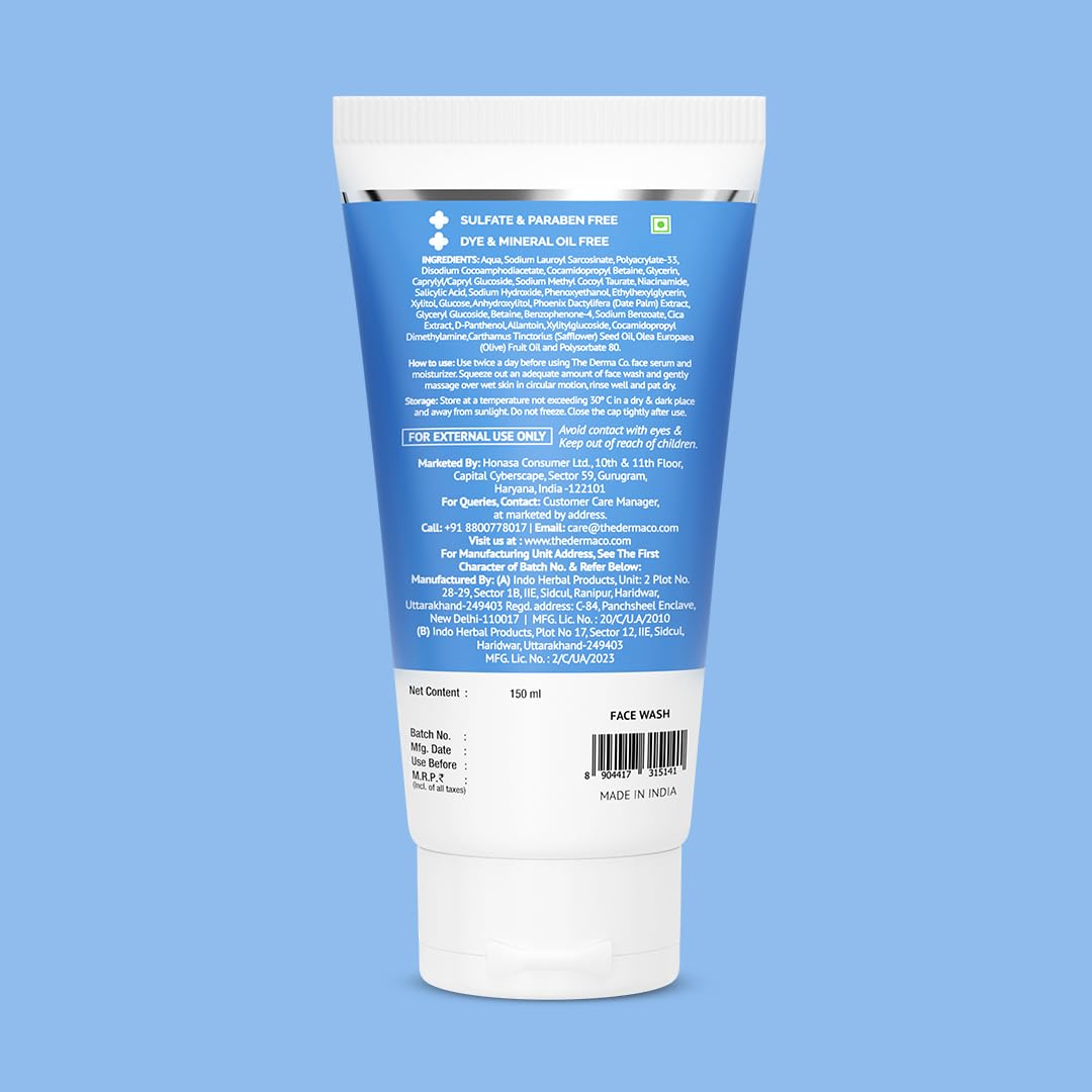 The Derma Co 2% Sali-Cinamide Anti-Acne Face Wash | With 2% Salicylic Acid & 2% Niacinamide I Treats Active Acne & Fades Acne Marks I For Oily & Combination Skin I Power of 2 Actives | For Men & Women | 150 ml