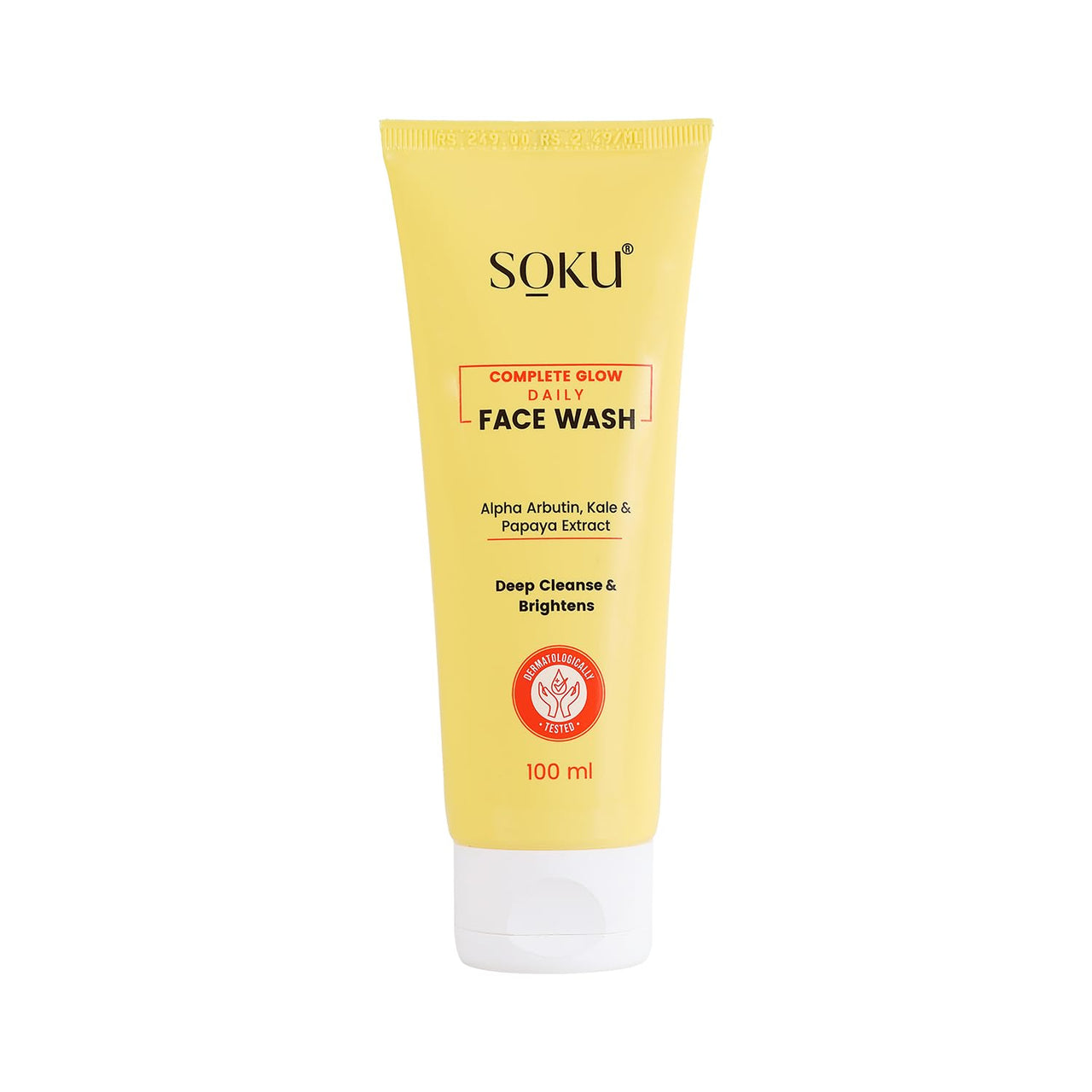 SOKU Complete Glow Daily Face Wash | With Alpha Arbutin, Kale & Papaya Extract | Face Wash For Brighter & Glowing Skin | Reduces Pigmentation | All Skin Types | Dermatologically Tested - 100 ml