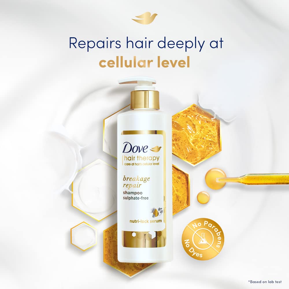 Dove Hair Therapy Breakage Repair Sulphate-Free Shampoo, No Parabens & Dyes, With Nutri-Lock Serum, 380 ml
