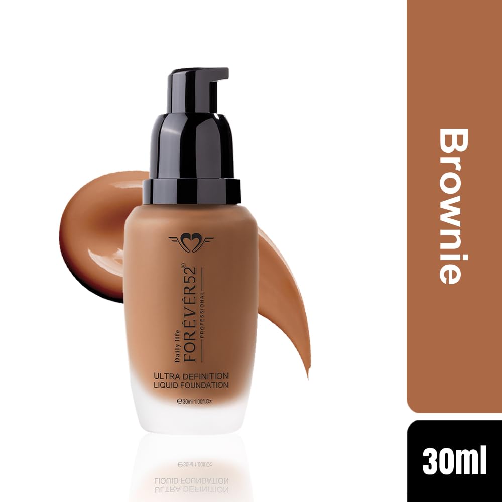 Daily Life Forever52 Ultra Definition Liquid Foundation|24-Hour Wear, Medium to High Coverage, Pore-Minimizing & Mattifying, Anti-Aging, Satin-Like Finish|Ideal for Dark Skin (Brownie,30ml)