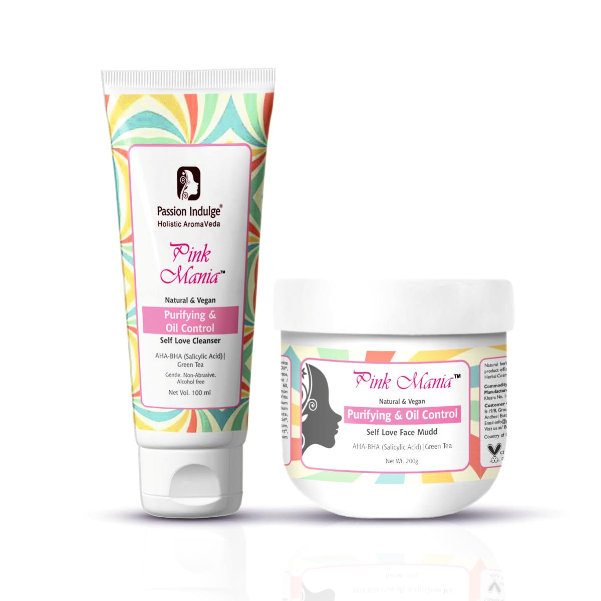 Passion Indulge Pink Mania Face Cleanser & Face Mudd | Purifying & Oil Controlling with AHA BHA, Turmeric & Green Tea