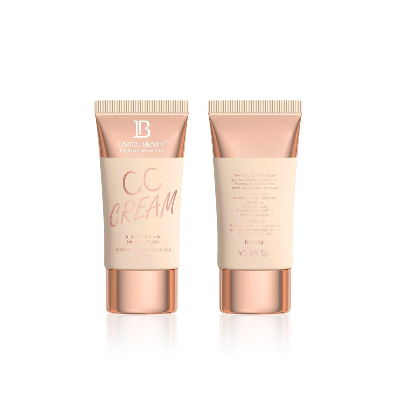 Lakyou Beauty CC Cream Instant Fair Look | Waterproof | Makeup Like Finish | Long Lasting | Shade-01(White Ivory) | 120g | Pack Of 2