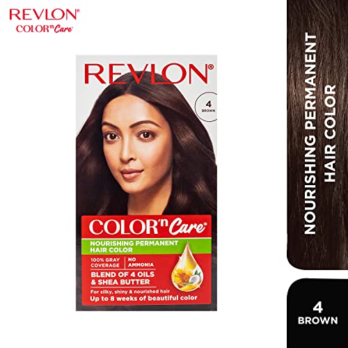 Revlon Color 'n Care Permanent Hair Color for Women-4 Brown | Blend of 4 oil's & Shea Butter| For Silky, Shiny & Nourished Hair | 100% Grey Coverage in 5 Minutes | Ammonia Free