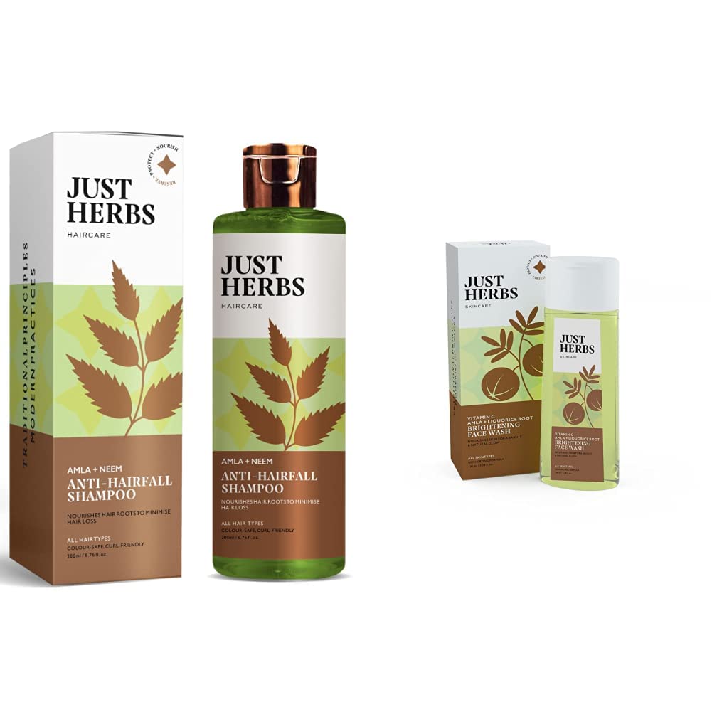 Just Herbs 8 In 1 Root Nourishing Amla Neem Hair Fall Control Shampoo 200 Ml & Just Herbs Skin-Rejuvenating Ayurvedic Face Wash Cleanser- 100 ML