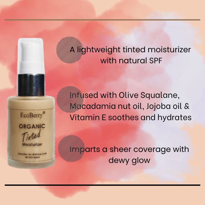 Organic Tinted Moisturizer | Everyday No Makeup Look | Sheer Coverage | Organic | Semi-Matte | Light Weight | Non-Comedogenic | Hypoallergenic | Natural | Handmade | Chemical Free (Tan)
