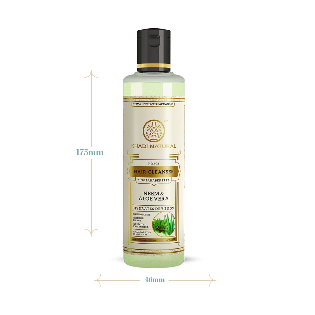 Khadi Natural Neem & Aloe Vera Herbal Shampoo | Anti Dandruff, Scalp Cooling | Strengthens Hair Roots | Supports Scalp Health| SLS and Paraben Free | 210ml