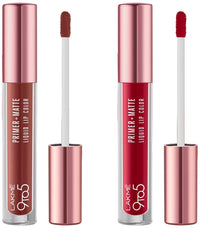 Lakmé 9to5 Primer + Matte Liquid Lip Color MB2 Intense Latte & Lakmé 9to5 Primer + Matte Liquid Lip Color MR3 Vivid Crimson Combo