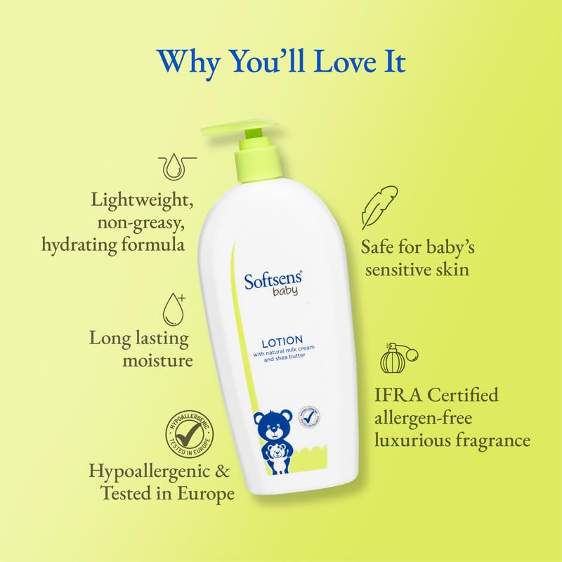 Softsens Baby Nourishing Lotion with Milk Cream & Shea Butter | No Harmful Chemicals, No Paraben and Phthalates,SLS Free For all skin types 400ml (Pack of 2)
