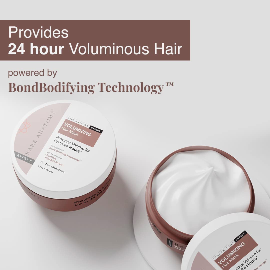 Bare Anatomy Volumizing Hair Mask | Volume For Upto 24 hrs | Powered By Peptides & Rich Milk Protein | For Dense & Conditioned Hair | For Dry & Frizzy Hair | Sulphate & Paraben Free |Women & Men-250gm