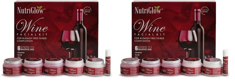 NutriGlow Wine Facial Kit For Women, 5 STeps For Glowing Skin, Restores Skin Nutrients Reduced Pigmentation All Skin Types- 250g+10ml (Pack of 2)