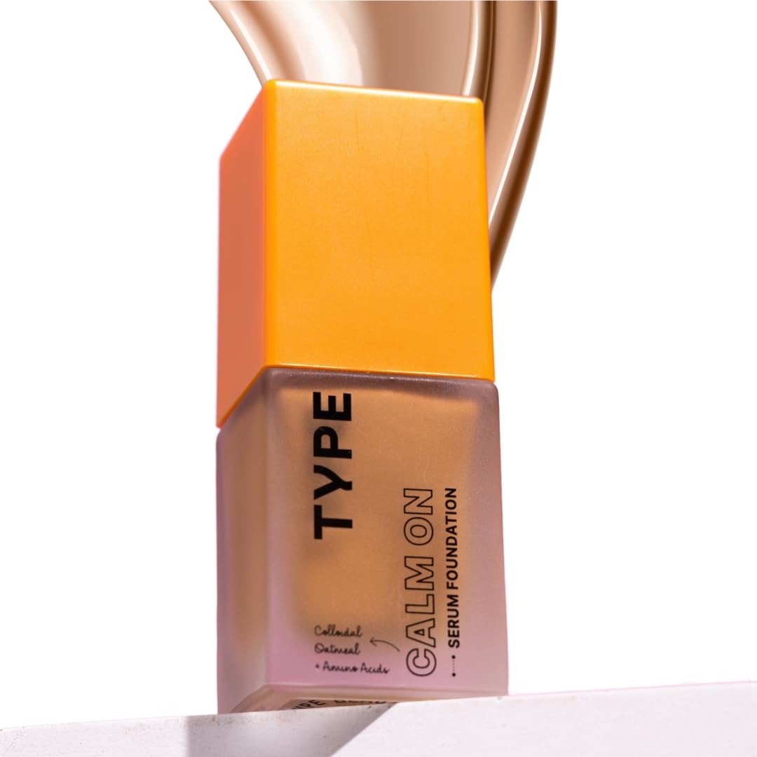 TYPE BEAUTY INC. Calm On Long Lasting Foundation with 12-Hr Wear | Soothing Oat & Amino Acids | Blendable Foundation For Makeup | Light Coverage for a Flawless Look | For Women - Pecan (334) | 20ml