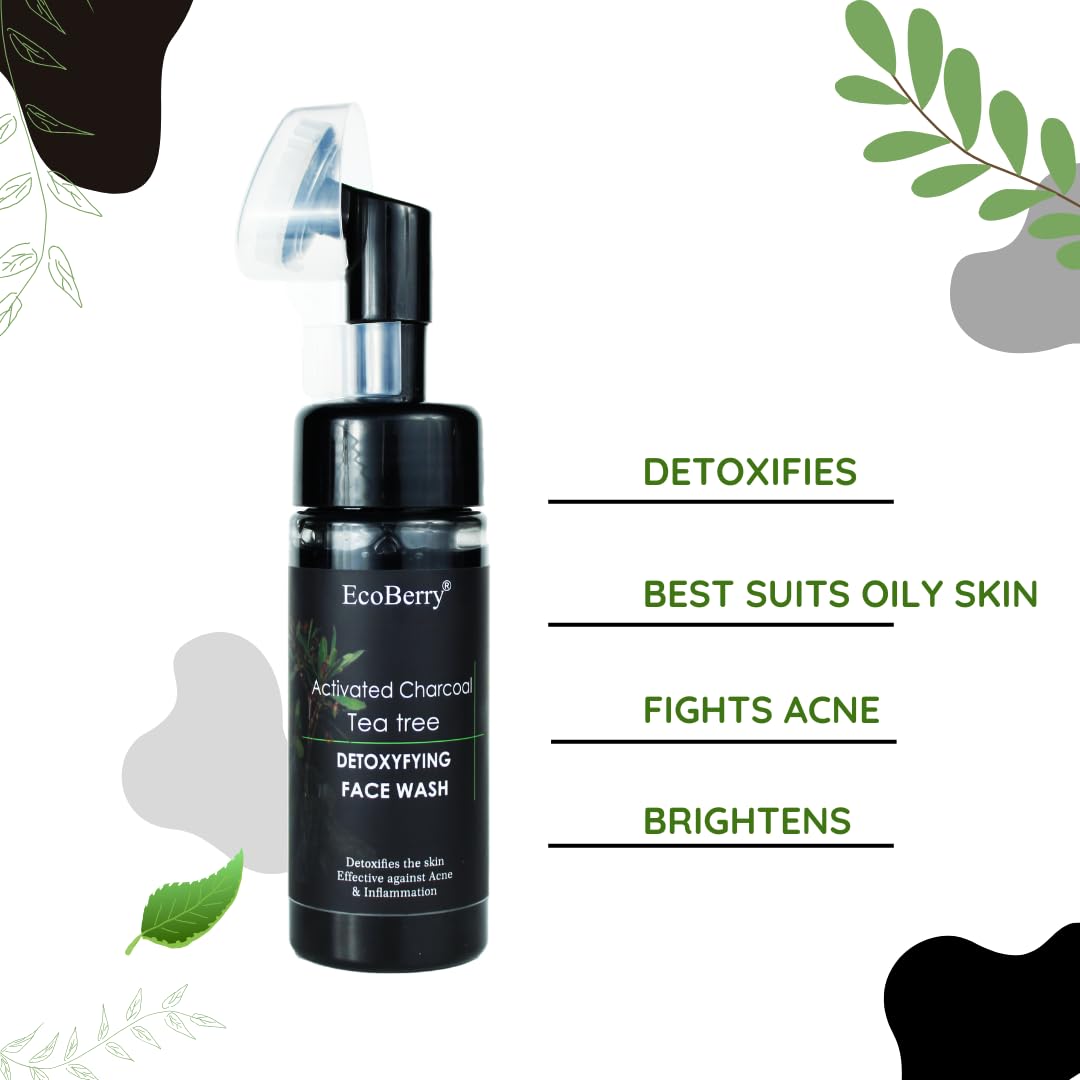 EcoBerry Activated Charcoal Teatree Face Wash | For Acne Prone, Oily Skin, Detoxifies Skin, Organic, Non Comedogenic, Paraben Free, Chemical Free, Cruelty Free, Mineral Oil Free, Preservative Free, Vegan