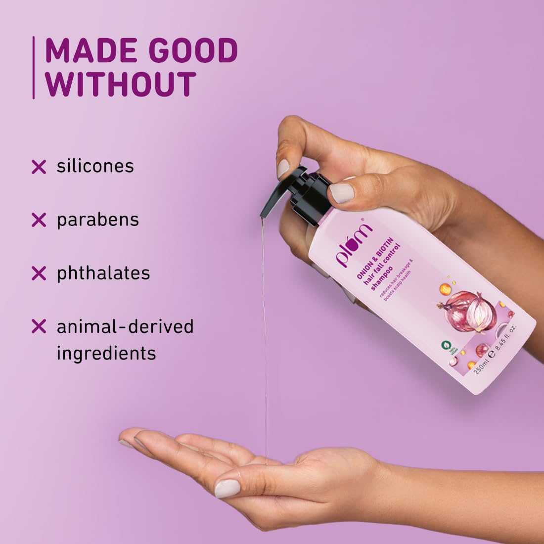 Plum Onion and Biotin Shampoo for Hairfall Control | Paraben Free | Enriched with Onion Extract, Biotin, D-Panthenol | Boosts Scalp Health | 250 ml