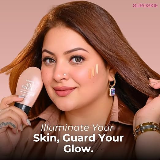 Suroskie My Glow All-In-One Tinted Sunscreen Spf 30 Moisturizer 60 Ml Medium Shade | Natural Glowy Finish | Intense Hydration & Uva/Uvb Protection | Sweat Resistant | Niacinamide Cream For Men & Women