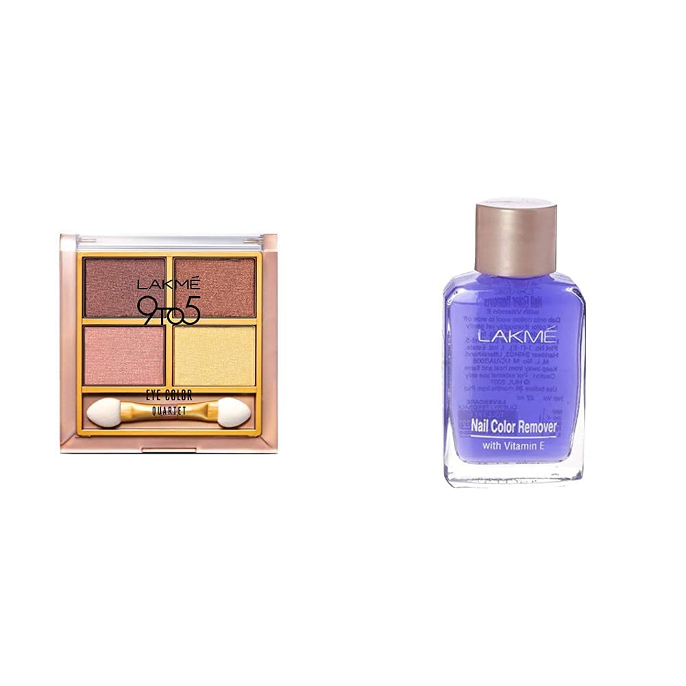 Lakmé 9 To 5 Shimmery Eye Color Quartet Eye Shadow, Desert Rose Powder, 7G & Lakmé Nail Color Remover, 27Ml, Multicolor