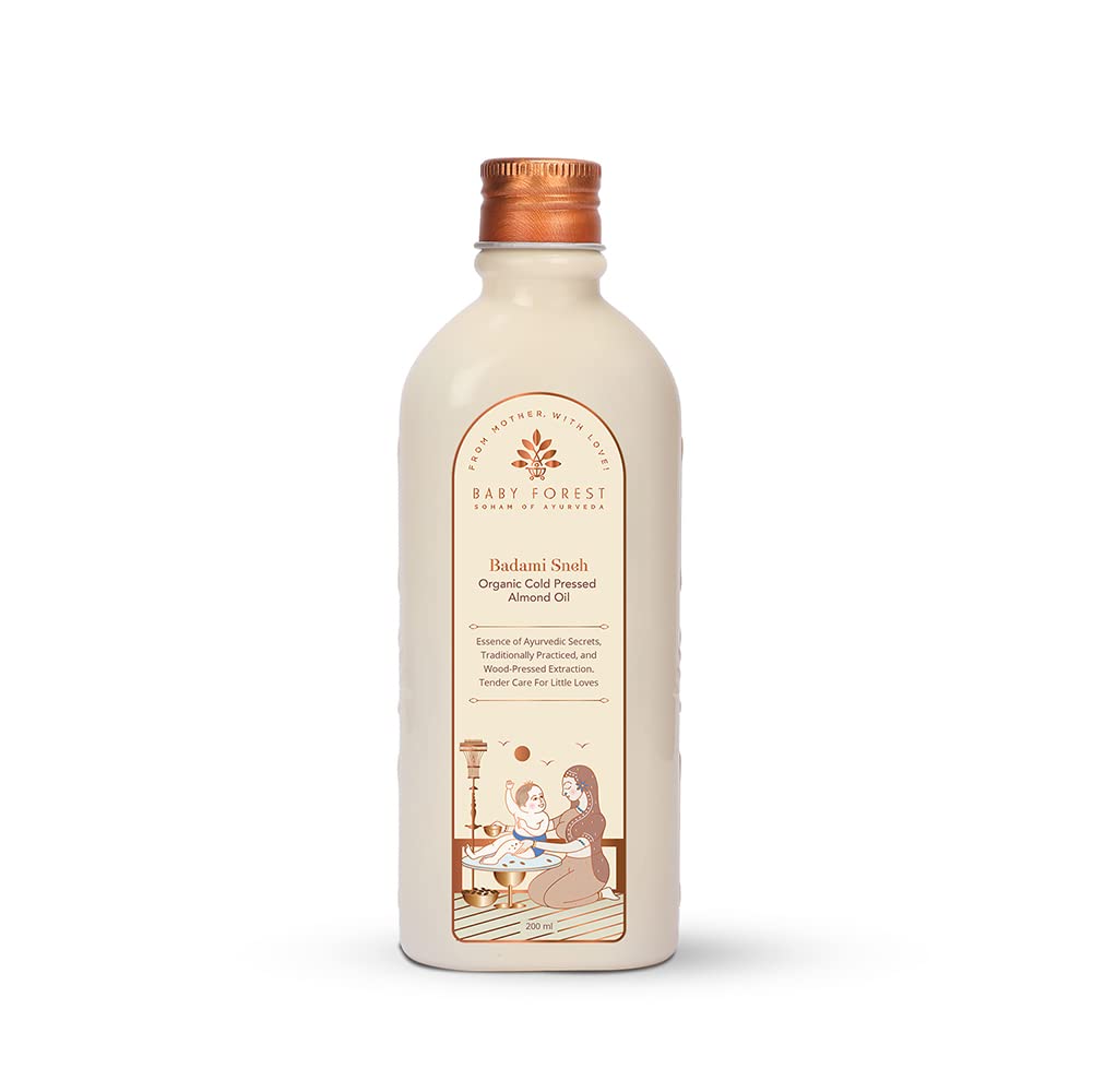Baby Forest Badami Sneh Organic Cold Pressed Almond Oil | Derma safe | Cold Pressed Almond Oil for All Types of Baby Hair & Skin | BPA & Cruelty-Free | 200 ml