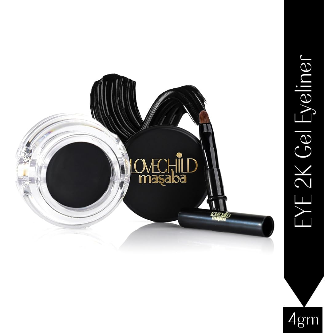 LoveChild Masaba Eye 2K Gel Eyeliner with Applicator, Black, Smudge-Proof, Waterproof, Matte Finish, Long-Lasting Precision, For Bold & Defined Eyes, 4g