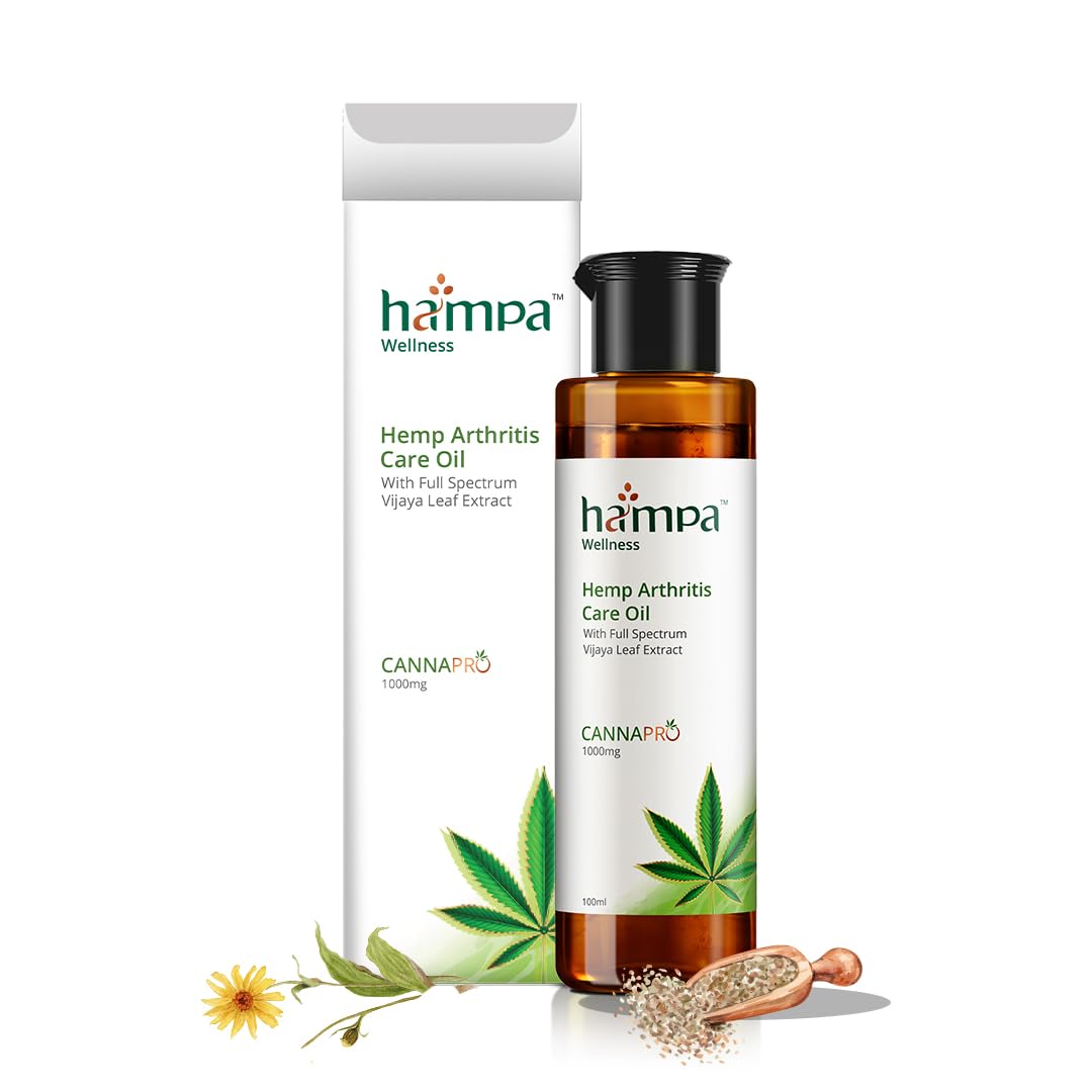 Hampa Hemp Arthritis Care Oil 100ml, Effective Relief for Knee, Joint Pain caused by Rheumatoid Arthritis, with Full spectrum Vijaya Leaf Extract and 13 Ayurvedic Herbs- 100% Natural and Ayurvedic