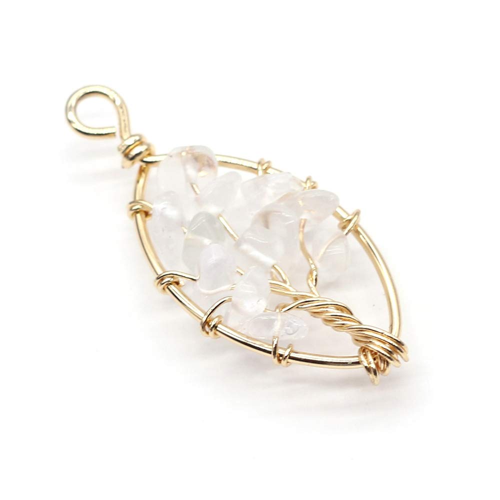 Zotoone Tree of Life Gemstone Pendant,Crystal Quartz Stone Pendant,Copper Wire Wrap Healing Chakra Gemstone Pendant Charms for DIY Necklace Jewelry Making Gifts (Random 6Pcs) Mix style