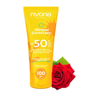 Rivona Naturals Mineral Sunscreen Spf 50 PA +++ for Acne-prone skin| UVA & UVB filters| No White Cast| Non-Oily, Non-Sticky & Water resistant| For dry, oily and sensitive skin| 100 gm