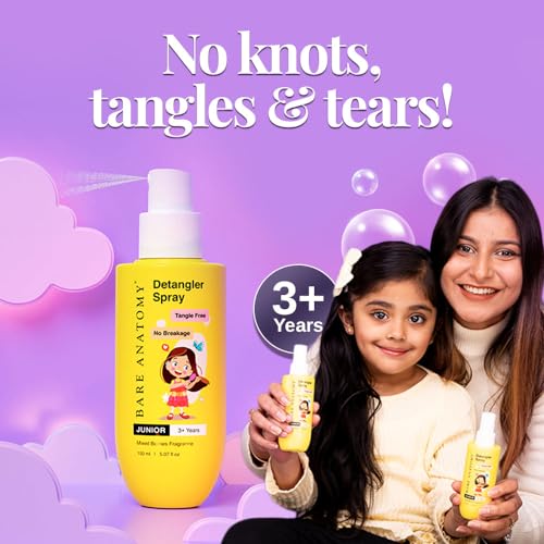 Bare Anatomy Junior Detangler Hair Spray | For 3+ Year Old Kids | Strengthens & Detangles | Tear Free, Creamy & Non Greasy | Adds Shine | Aloe Vera & Coconut Milk Protein | 150mL
