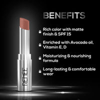 RENEE Matte Lock Lipstick - Jazz, Moisturizing, Long Lasting & Weightless Formula, Intense Color Pay Off with Ultra-Matte Finish, Enriched with Avocado oil, Vitamin E, D & Beta-Carotene, 3.5 Gm