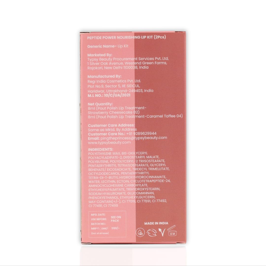 Typsy Beauty Pout & Polish Lip Balm Kit | Hydrating with Peptides & Collagen | Deep Moisture with Cooling Metal Applicator | Strawberry Cheesecake & Caramel Toffee Lip balm | 8ml