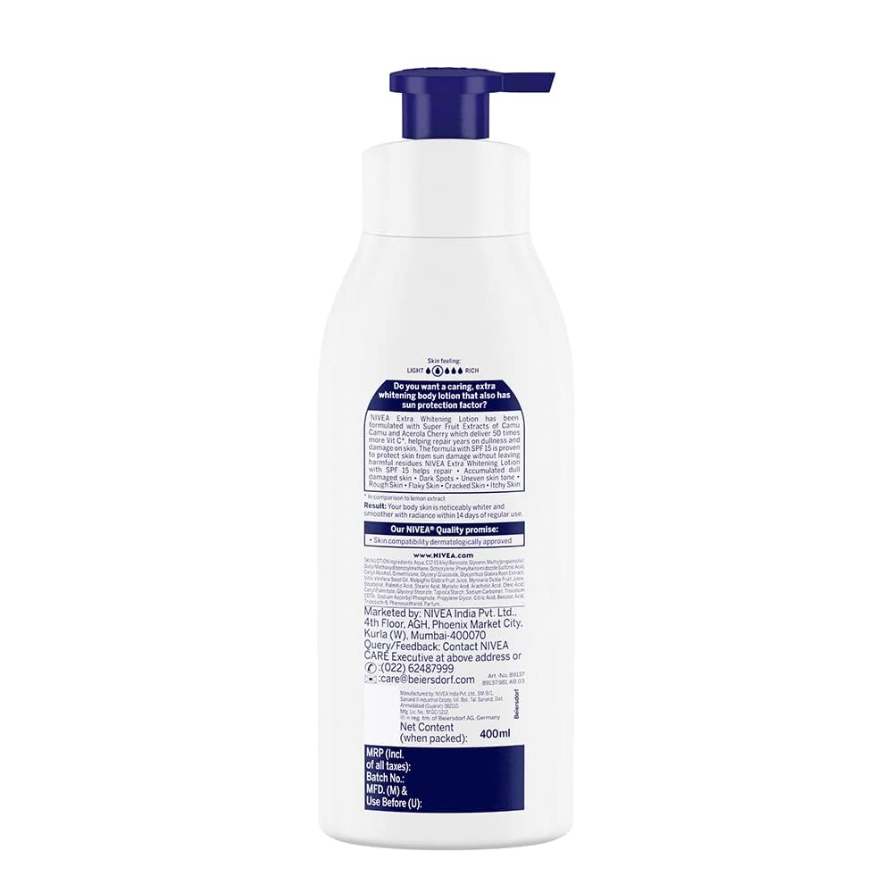 NIVEA Natural Glow Even Tone 400ml Body Lotion | 40 X Vitamin C & UV Protect for Summer Protection and Hydration |With Camu Camu & Acerola Cherry Extracts | For All Skin Types