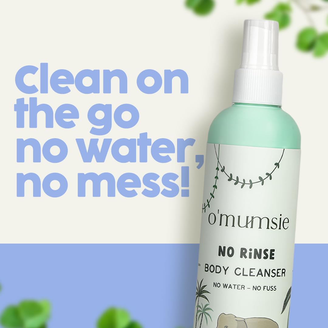 O’Mumsie- No Rinse Body Cleanser- Organic Micellar Cleansing Water for Babies with Goodness of Aloe Vera & Papaya Extract - Fragrance Free, Vegan - 250 ml