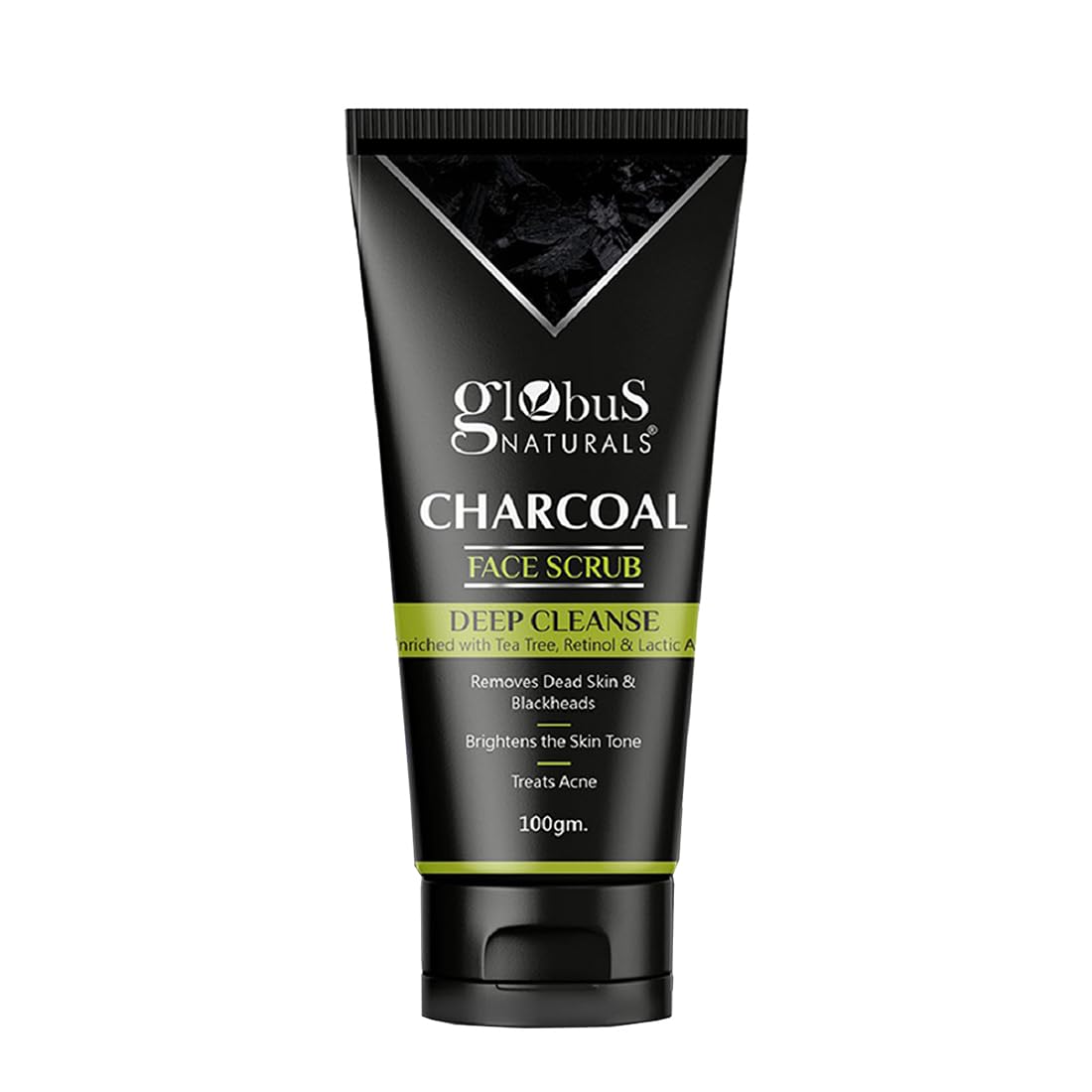 Globus Naturals Anti Pollution & Anti Acne Charcoal Face Scrub, Detox & Deep Cleanse Formula, Fights Pollution and De-Tans skin, For Men with Oily & Acne Prone Skin, 100 gms