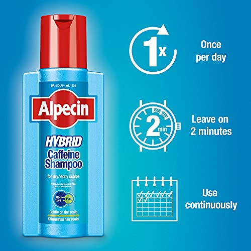 Alpecin Hybrid Shampoo 1x 375ml | Natural Hair Growth Shampoo for Sensitive and Dry Scalps | Energizer for Strong Hair | Hair Care for Men