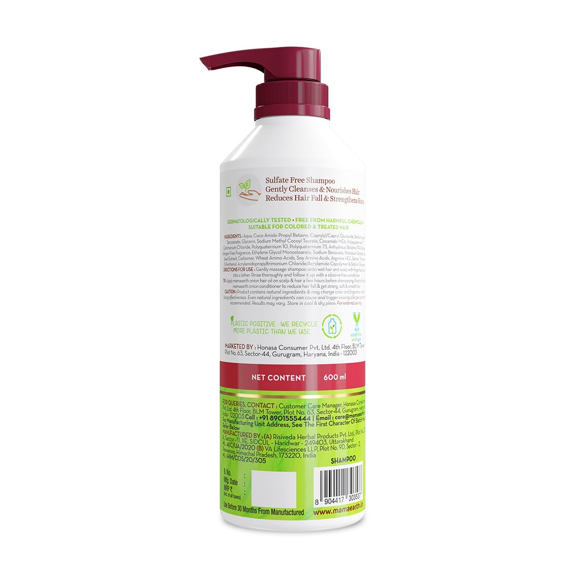 Mamaearth Onion Shampoo for Hair Growth and Hair Fall Control with Onion and Plant Keratin | Reduces Hair Fall | Strengthens & Smoothens Hair | For Men & Women | 600ml