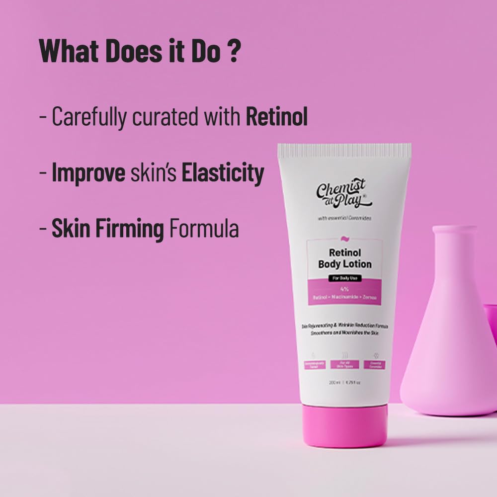 Chemist at Play Anti-Aging Body Lotion with 4% Retinol, Niacinamide & Zemea 200ml + Exfoliating Body Scrub For Removing Tan & Dead Skin Cells | Helps With Rough & Bumpy, Tanned & Pigmented Skin 75gm