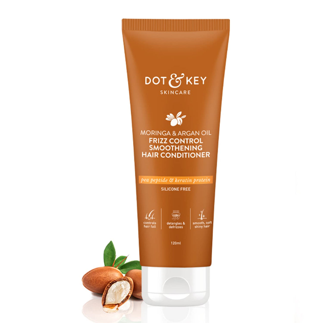 Dot & Key Moringa & Argan Oil Fizz Control Smoothening Hair Conditioner | Hair Fall Control Conditioner for Dry| Sulphate Free | For Strong & Smooth Hair | For Women & Men | 120 millilitre