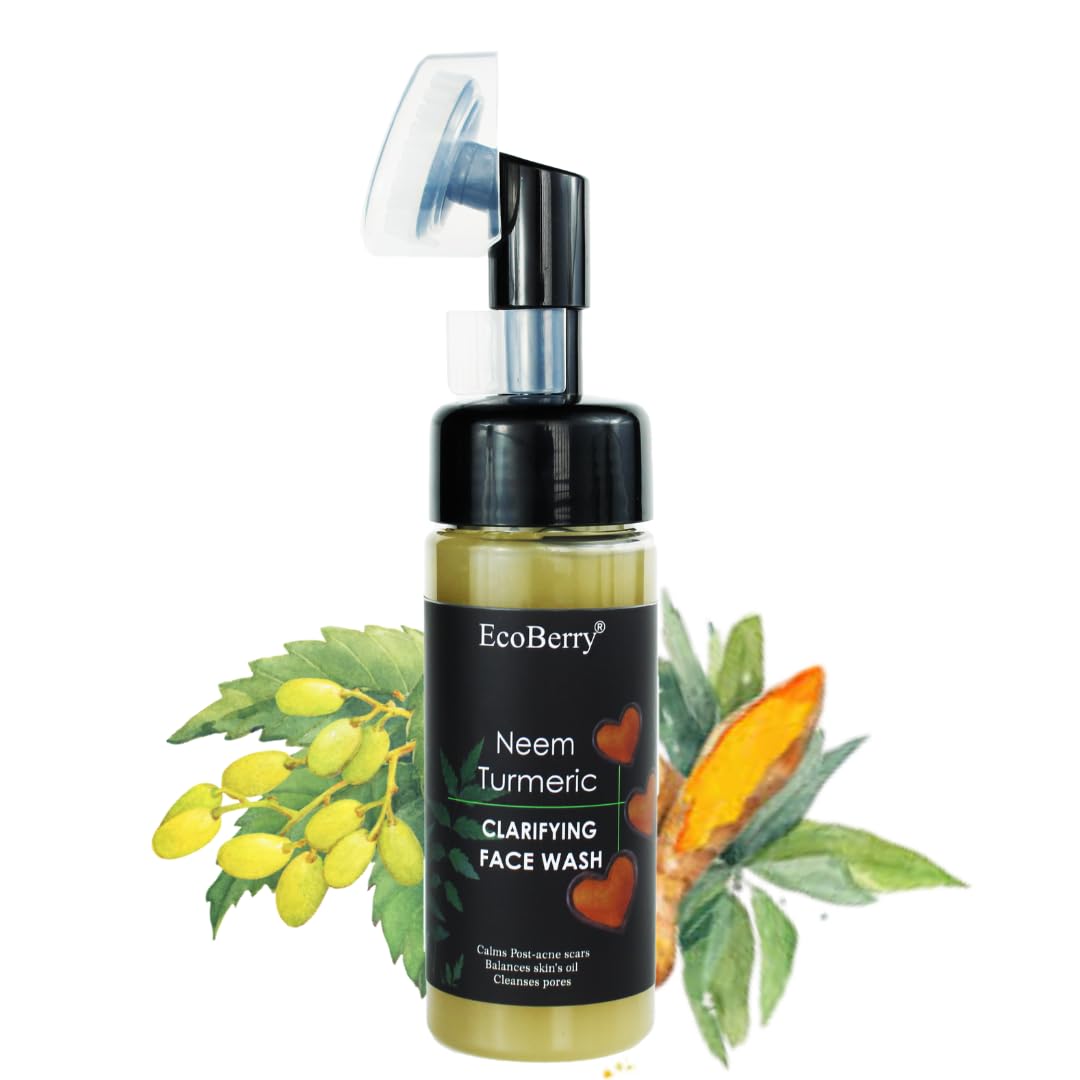 EcoBerry Neem Turmeric Clarifying Face Wash Oily, Acne Prone, Glowing Skin, Cleanses Pores, Moisturises, Reduces Acne Scars, Suits All Skin Types, Sulfate Free, Paraben Free, Vegan, 150ml