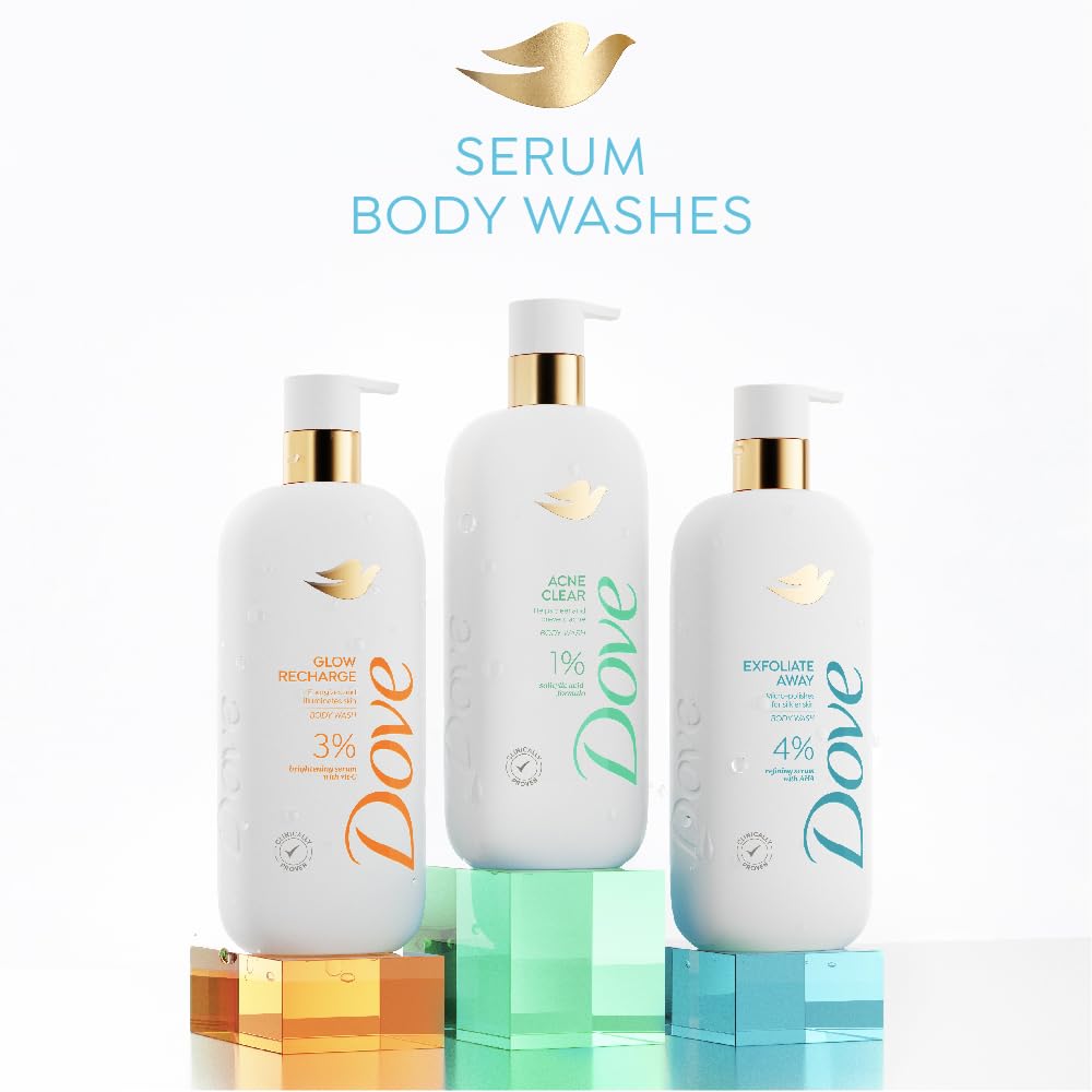 Dove Exfoliate Away Serum Body Wash | 4% Refining Serum + AHA | Micro-polishers for silkier skin | Paraben & SLS free | 300 ml