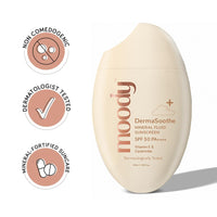 Moody SensiSoothe Mineral Brightening Sunscreen Serum With Ceramides & Rice | SPF 50 PA++++ for All Skin Types | No White Cast, Non-Comedogenic, Dermatologist Tested - 50ML