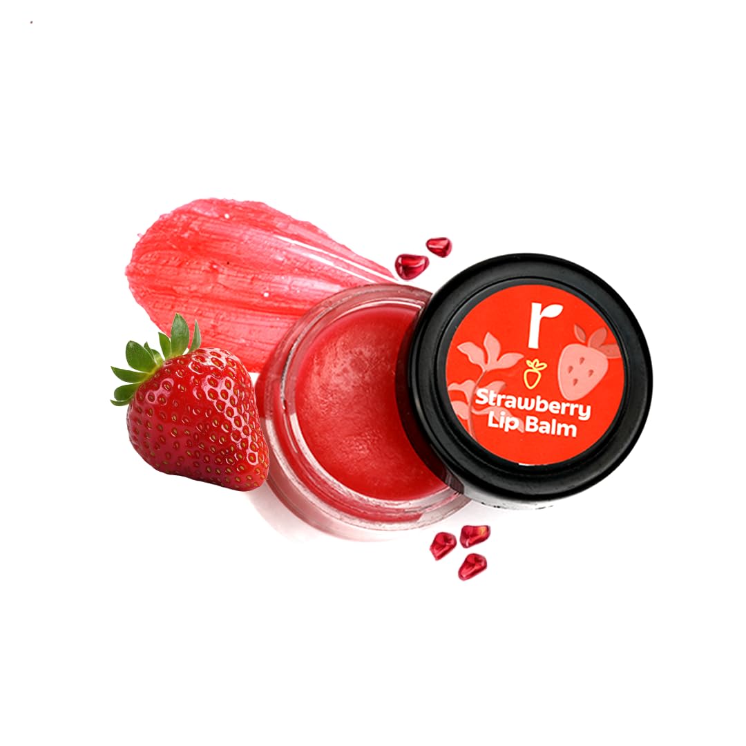 Rivona Naturals Strawberry Lip Balm | Avocado Butter + Kokum Butter | Moisturizing and Plumping | For Men & Women | 8 gm