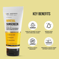Dr. Sheth's Mineral Sunscreen SPF 50 PA+++ | Water Proof Sunscreen | No White Cast | Quick-absorbing | Ultra Lightweight & Non-sticky | 25% Zinc Oxide | for All Skin Types | for Women & Men | 50g